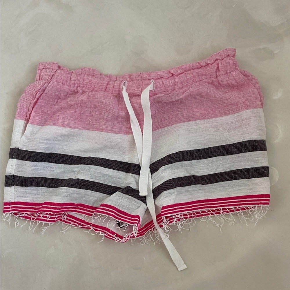 Lemlem Pink and Black Striped Athletic Shorts small